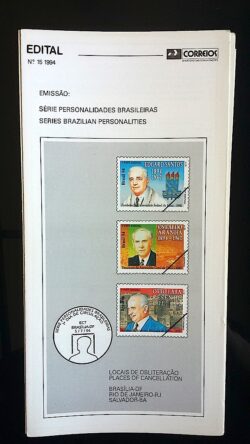 Edital 1994 15 Personalidades Brasileiras Oswaldo Aranha Otto Lara Resende Sem Selo