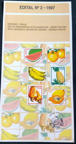 Edital 1997 02 Frutas Caju Mamao Melancia Banana Abacaxi Laranja Sem Selo