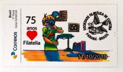 PB 133 Selo Personalizado 75 Anos da Sociedade Filatélica de Curitiba 2019