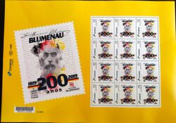PB 134 Selo Personalizado Bicentenário de Hermann Blumenau Gomado 2019 Folha G