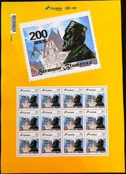 PB 135 Selo Personalizado Bicentenário de Hermann Blumenau Maçonaria 2019 Folha