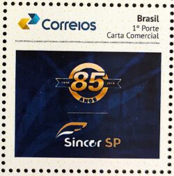 PB 138 Selo Personalizado 85 Anos do Sincor SP 2019
