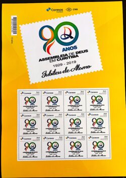 PB 140 Selo Personalizado 90 Anos da Assembleia de Deus em Curitiba 2019 Folha