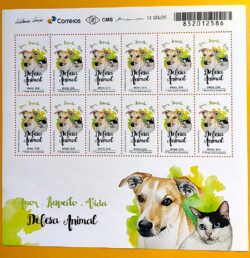 C 3751 Selo Defesa Animal Cachorro Gato 2018 Folha