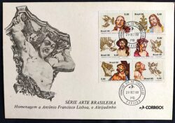 Cartão Com Selos de Aleijadinho Esculturas em Madeira 1980 CPD PB