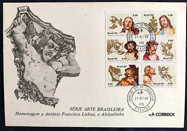 Cartão Com Selos de Aleijadinho Esculturas em Madeira 1980 CPD PB 1