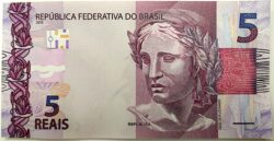 Cedula R$ 5 Reais Segunda Família FG082795708 Guardia e Goldfajn FE