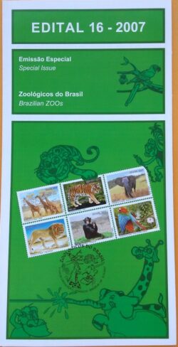 Edital 2007 16 Zoologicos do Brasil Leao Macacao Elefante Tigre Sem Selo