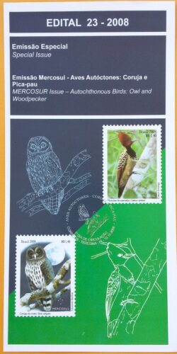 Edital 2008 23 Coruja e Pica-pau Aves Fauna Passaros Sem Selo
