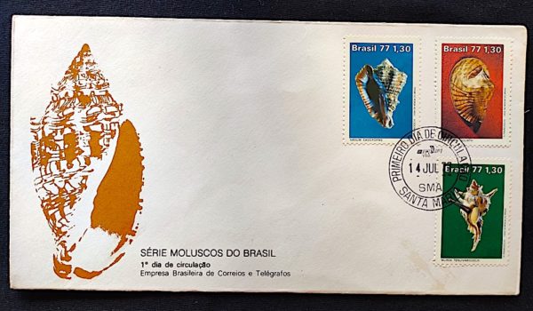 Envelope FDC 124 Série Moluscos do Brasil 1977 CPD SMA Santa Maria RS