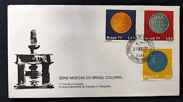 Envelope FDC 130 Moedas do Brasil Colonial 1977 CPD SMA Santa Maria RS