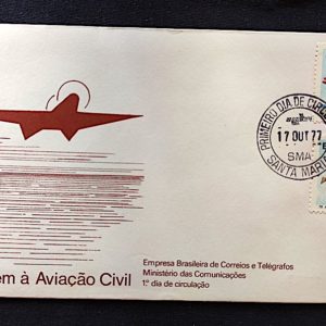 Envelope FDC 135 Aviação Civil Avião 1977 CPD SMA Santa Maria RS