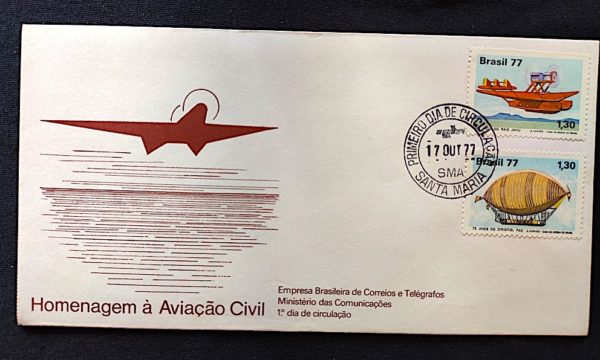 Envelope FDC 135 Aviação Civil Avião 1977 CPD SMA Santa Maria RS