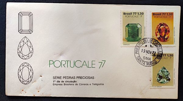 Envelope FDC 139 Portucale Pedras Preciosas 1977 CPD SMA Santa Maria RS