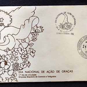 Envelope FDC 140 Dia Nacional de Ação de Graças 1977 CBC e CPD SMA Santa Maria RS
