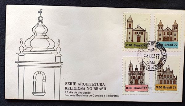 Envelope FDC 143 Arquitetura Igreja Religião 1977 CPD SMA Santa Maria RS