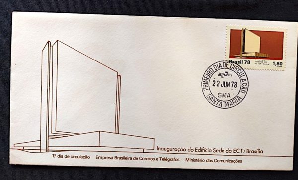 Envelope FDC 152 Efício Sede da ECT Brasília 1978 CPD Santa Maria RS