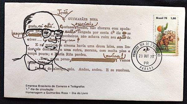 Envelope FDC 165 Dia do Livro Guimarães Rosa 1978 CPD PR