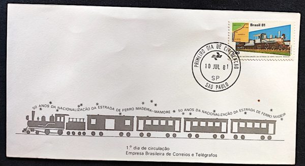 Envelope FDC 225 Estrada de Ferro Madeira Mamoré Trem 1981 CPD SP