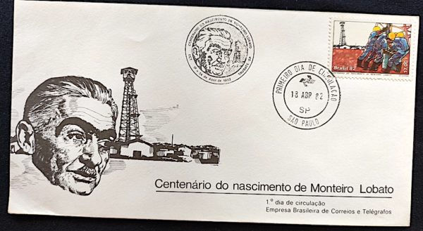 Envelope FDC 248 Monteiro Lobato Petróleo 1982 CBC e CPD SP