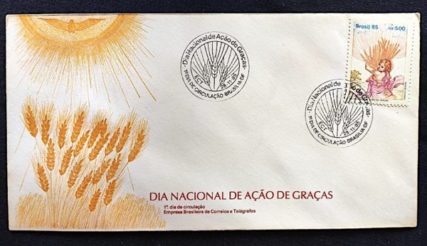Envelope FDC 385 Dia Nacional de Ação de Graças Religião 1985 CBC DF Brasília
