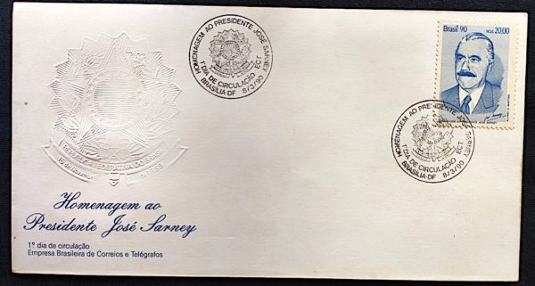 Envelope FDC 496 Homenagem ao Presidente José Sarney 1990 CBC BSB