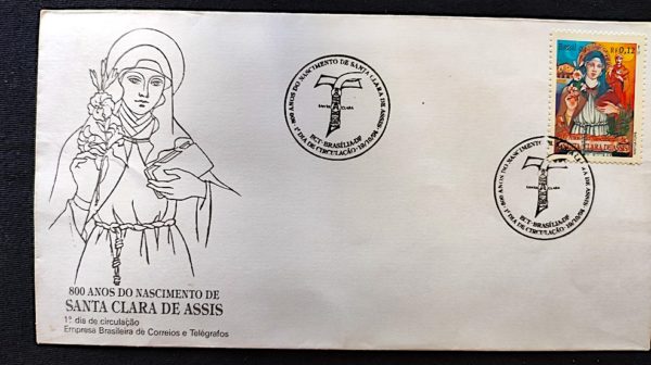 Envelope FDC 630 Santa Clara de Assis Religião 1994 CBC DF Brasília