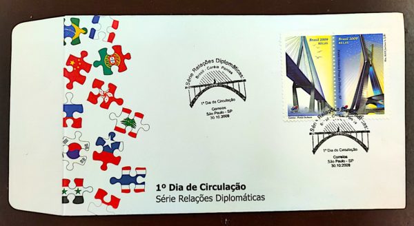 Envelope FDC 722H Relações Diplomáticas Brasil Coréia do Sul Ponte 2009 CBC SP 1