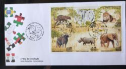 Envelope FDC 725 D Selo C 3053 Relacoes Diplomaticas Brasil Zambia Elefante Leao Rinoceronte Bufalo Leopardo 2010