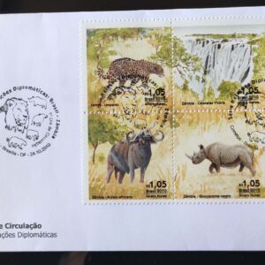 Envelope FDC 725 D Selo C 3053 Relacoes Diplomaticas Brasil Zambia Elefante Leao Rinoceronte Bufalo Leopardo 2010