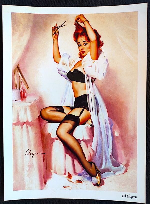 Poster Pin Up Mulher Cortantdo o Cabelo