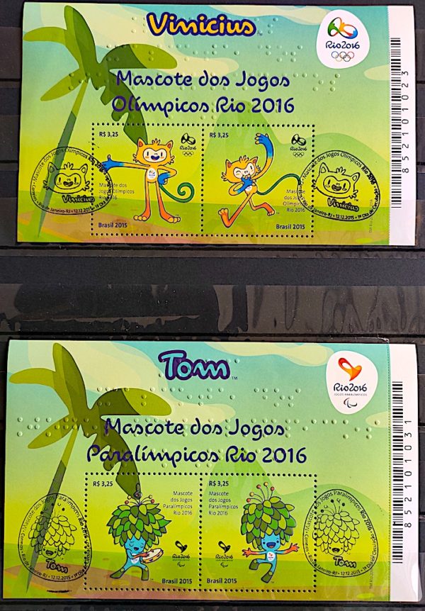 B 187 e 188 Bloco Mascote dos Jogos Olímpicos Vinicius e Paralímpicos Tom Olimpíadas 2015 CBC RJ