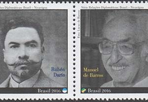 C 3581 Selo Selo Brasil Nicaragua Literatura Rubem Dario Manoel de Barros 2016