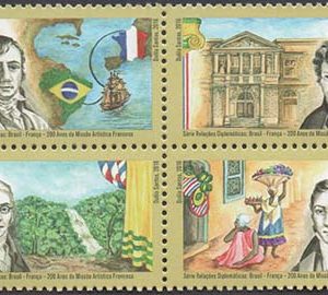 C 3583 Selo Brasil Franca 200 Anos Missao Artistica Francesa Navio Mapa Bandeira 2016