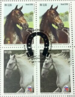 C 3592 Selo Brasil Eslovenia Cavalo 2016 Quadra CBC DF Brasilia
