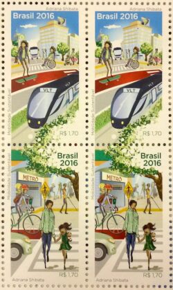 C 3651 Selo Mobilidade Sustentável Bicicleta Trem Metrô Ônibus 2016 Quadra