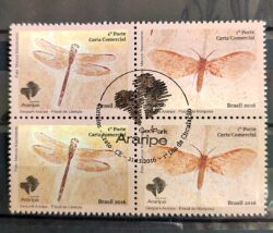 C 3687 Selo GeoPark Araripe Libélula Inseto  2016 Quadra CBC CE Crato