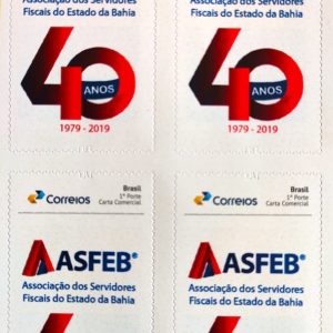 PB 148 Selo Personalizado 40 Anos da ASFEB Associação dos Servidores Fiscais da Bahia 2020 Quadra