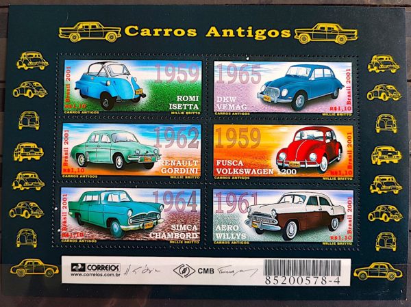 B 120 Bloco Carros Antigos Romi Iseta DKW Gordini Fusca Simca Chambord Aero Willys 2001