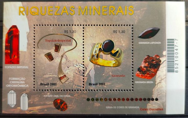 B 123 Bloco Riquezas Minerais Topázio e Granada Pedra Jóia 2001