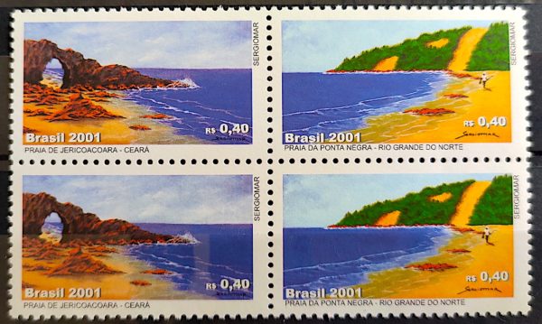 C 2387 Selo Praias Brasileiras Jericoacoara e Ponta Negra 2001 Quadra