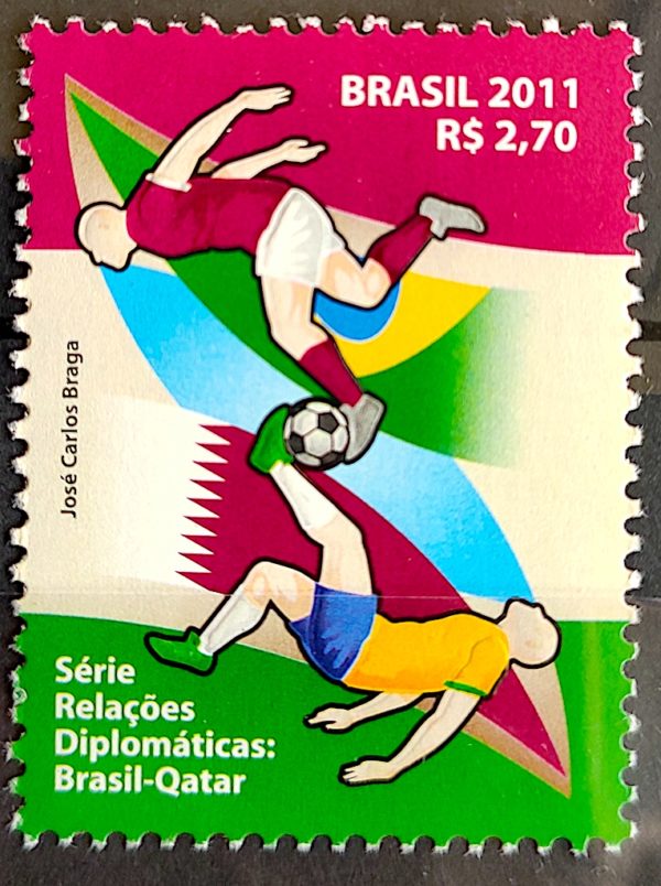 C 3166 Selo Relações Diplomáticas Brasil Catar Futebol 2011