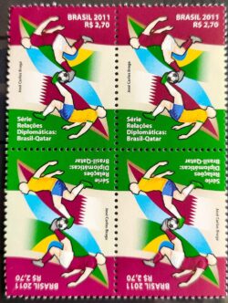 C 3166 Selo Relacoes Diplomaticas Brasil Catar Qatar Futebol 2011 Quadra