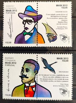 C 3229 Selo LUBRAPEX Língua Portuguesa Cruz e Souza Fernando Pessoa Literatura 2012 Serie Completa
