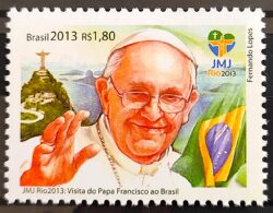 C 3290 Selo Papa Francisco no Brasil Bandeira JMJ Religião 2013