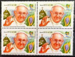 C 3290 Selo Papa Francisco no Brasil Bandeira JMJ Religiao 2013 Quadra