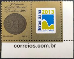 C 3291 Exposicao Filatelica Mundial Brasiliana 2013 Com Vinheta Pao de Acucar
