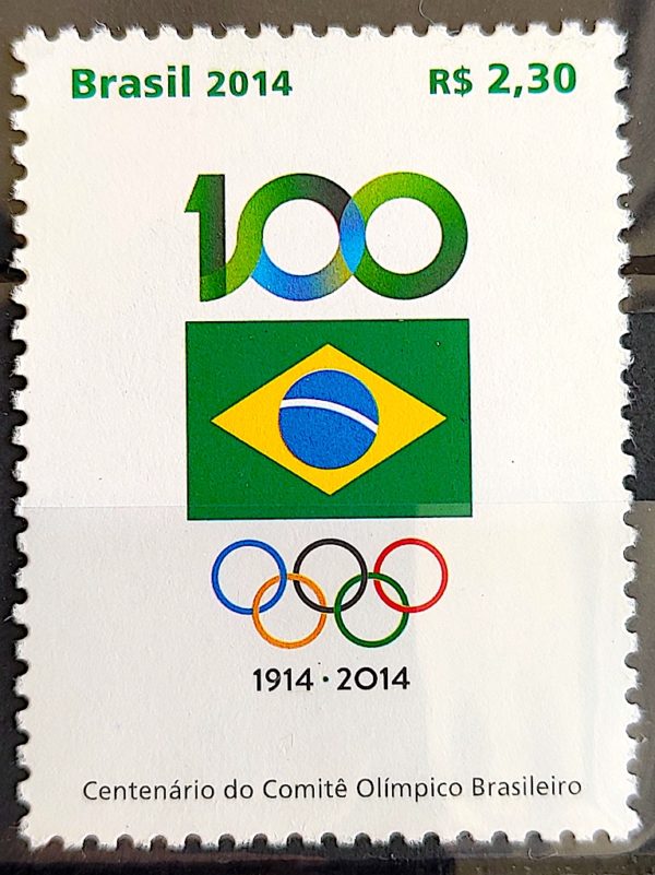 C 3367 Selo Comitê Olímpico Brasileiro Centenário Olimpíadas Bandeira 2014