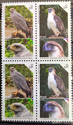 C 3368 Selo Relacoes Diplomaticas Brasil Filipinas Ave Bandeira 2014 Quadra