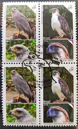 C 3368 Selo Relações Diplomáticas Brasil Filipinas Ave Bandeira 2014 Quadra CBC Brasília